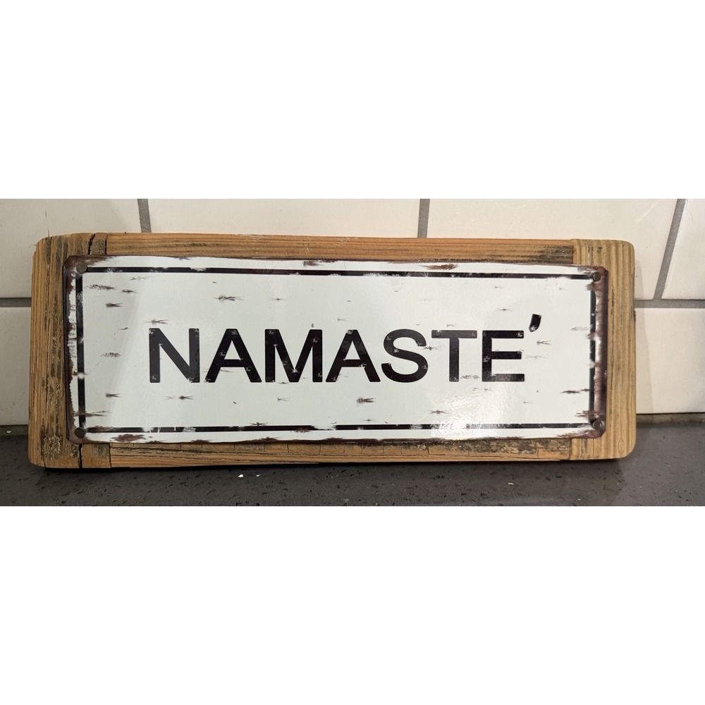 Namaste Wall Sign Wood Wooden Metal White Black Yoga Boho